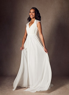 Azazie Cersei Vestidos de novia Vestido de Diamante Blanco de Gasa de Corte en A con Plisado image3