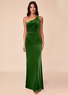 Azazie Argan Bridesmaid Dresses Ivy A-Line One Shoulder Pleated Velvet Dress image1
