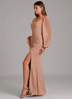 Azazie Brixley Brautjungfernkleider Meerjungfrau-Linie Langarm Chiffon Kleid Champagner Rosa image5