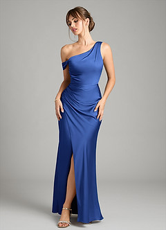 Azazie Madelyn Bridesmaid Dresses Royal Blue Mermaid One Shoulder Stretch Satin Convertible Dress image1