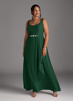 Azazie Ainsling vestidos de madre de la novia Vestido de Verde Oscuro de Gasa de Corte En A con Encaje Cuello Cuadrado image15