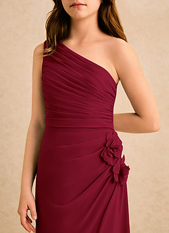 Azazie Sophie Girls Formal Robe Demoiselle D'honneur Fillette Robe Fourreau en Mousseline de soie Une épaule Bourgogne image6