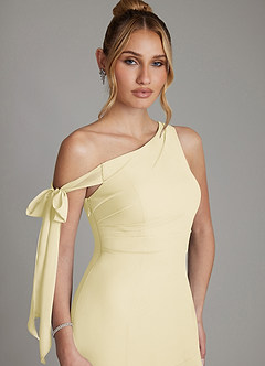 Azazie Aylin Final Sale Lemon Sorbet Sheath Off the Shoulder Chiffon Dress image4