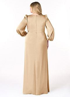 Azazie Mel Brautjungfernkleider Etui Langarm Stretch-Satin Kleid Champagner image8
