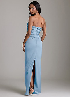 Azazie Sonora Vestidos de damas de honor Vestido de Azul Pálido de Satén Elástico de Corte Recto con Sin tirantes image7