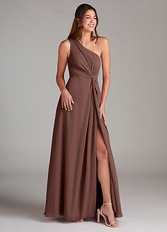 Azazie Brooke Bridesmaid Dresses Espresso A-Line One Shoulder Chiffon Dress image4