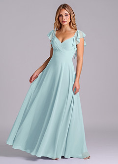 Azazie Leilani Bridesmaid Dresses Sea Glass A-Line Pleated Chiffon Dress image1