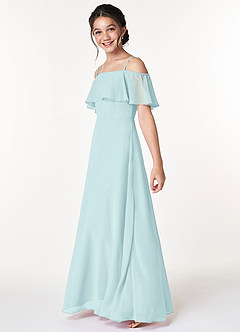 Azazie Maggie Junior Sea Glass A-Line Off the Shoulder Chiffon Dress image5