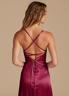 Azazie Mei Bridesmaid Dresses Burgundy A-Line Metallic Satin Dress image2
