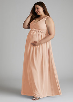 Azazie Yetta Maternity Bridesmaid Dresses A-Line V-Neck Gathered Chiffon Floor-Length Dress image10
