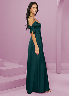 Barbie ♥ Azazie Jurken voor bruidsmeisjes Jurk van Stretch Satijn met A-Lijn Off the Shoulder Pijnboom image4