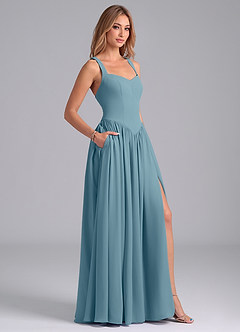 Azazie Francis Abiti da Damigella Abito A-Line in Chiffon Corsetto Blu Lunatico image6
