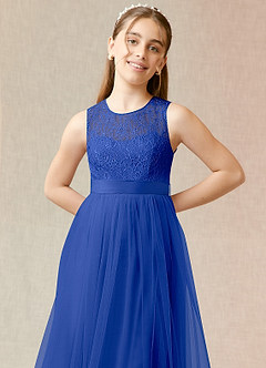 Azazie Georgette Junior Royal Blue A-Line Lace Tulle Dress image5