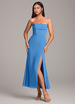 Azazie Saige Bridesmaid Dresses Blue Jay Sheath Off the Shoulder Chiffon Convertible Dress image6
