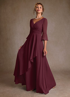 Azazie Eire vestidos de madre de la novia Vestido de Cabernet de Gasa de Corte en A con Plisado image3