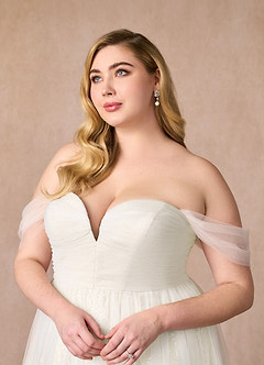Azazie Maia Wedding Dresses Diamond White Cream A-Line Off the Shoulder Tulle Dress image17
