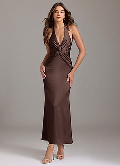 Azazie Valerie Bridesmaid Dresses Ganache Mermaid Pleated Stretch Satin Dress image1