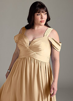 Azazie Lianne Jurken voor bruidsmeisjes Jurk van Stretch Satijn met A-Lijn Off the Shoulder Champagne image14