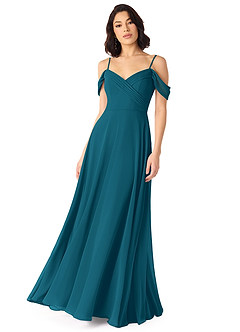 Azazie Tancie Brautjungfernkleider Wandelbar A-Linie Schulterfrei Chiffon Kleid Tintenblau image1