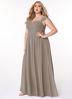 Azazie Zapheira Robes de demoiselle d'honneur Robe Trapèze en Mousseline de soie Rayé Taupe image7