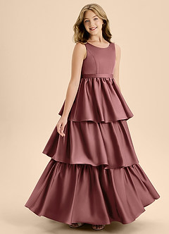 Azazie Meadowyn Junior Amethyst A-Line Bow Stretch Satin Dress image3