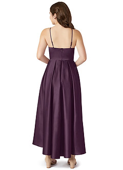 Azazie Jemima Junior Plum A-Line with Pockets Stretch Satin Dress image2