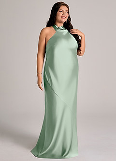 Azazie Velli Abiti da Damigella Abito Sirena in Raso Elasticizzato Collo Alto Agave image12