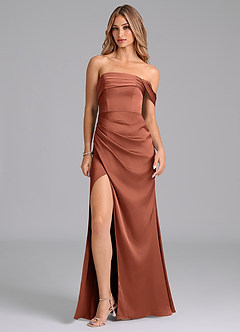 Azazie Lisbeth Bridesmaid Dresses Clay Mermaid Off the Shoulder Stretch Satin Convertible Dress image3