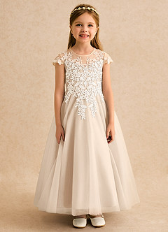 Azazie Dandelion Blumenmädchenkleider Ballkleid Spitze Kleid Alabaster Weiß image4