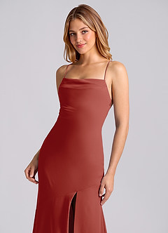 Azazie Grata 신부 들러리 드레스 인어 주름진 쉬폰 바닥 길이 드레스 image7