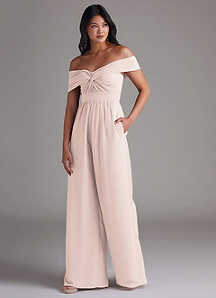 Azazie Lamara Bridesmaid Dresses Rose Petal Off the Shoulder Chiffon Convertible Jumpsuit image4