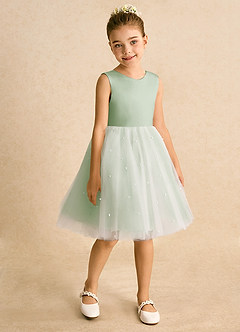 Azazie Esme Flower Girl Dresses Dusty Sage Ball-Gown Bow Tulle Dress image7