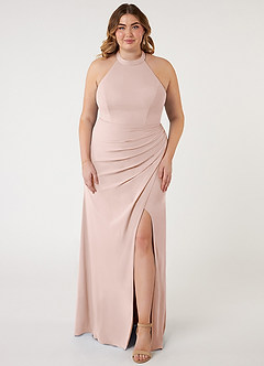 Azazie Galicia Bridesmaid Dresses Blushing Pink Mermaid Halter Pleated Stretch Chiffon Dress image5