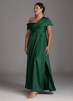 Azazie Milton Kleider für die Brautmutter A-Linie Plissee Stretch-Satin Kleid Dunkelgrün image11