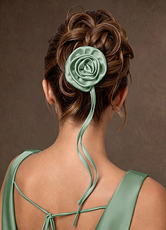 front Matching Color Satin Rose Hair Tie