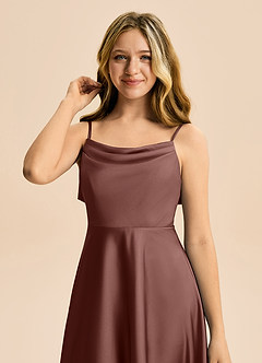 Azazie Isolde Junior Linia A Pofałdowany Satyna elastyczna Długość podłogi Młodsza druhna Sukienka image4