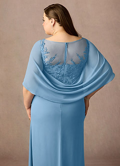 Azazie Hera vestidos de madre de la novia Vestido de Azul Acero de Gasa de Corte En A con Capa de encaje image12