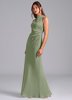 Azazie Evadne Bridesmaid Dresses Pistachio Sheath Pleated Chiffon Dress image5