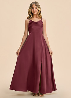 Azazie Gia Junior Robe Trapèze en Satin extensible Plissé Merlot image7