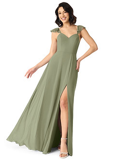 Azazie Everett Bridesmaid Dresses Pistachio A-Line V-neck Ruched Chiffon Dress image1