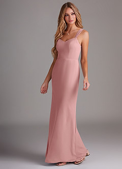 Azazie Denice Brautjungfernkleider Etui Gefaltet Chiffon Kleid Altrosa image3