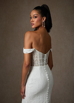 Azazie Idalis Wedding Dresses Diamond White Nude Mermaid Lace Dress image7