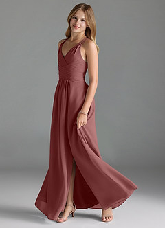 Azazie Farren Junior Desert Rose A-Line Pleated Chiffon Dress image4