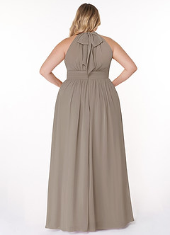 Azazie Iman Vestidos de damas de honor Vestido de Gris Pardo de Gasa de Corte en A con Línea A fruncida image18