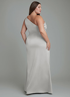Azazie Akilah Bridesmaid Dresses Silver Mermaid One Shoulder Stretch Satin Dress image9