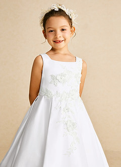 Azazie Kata vestidos de niña de las flores Vestido de Blanco de Satin Mate de Corte En A con Encaje image3