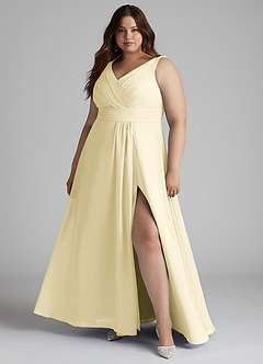 Azazie Karina Bridesmaid Dresses Lemon Sorbet A-Line Pleated Chiffon Dress image6