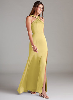 Azazie Rue Vestidos de damas de honor Vestido de Canario de Satén Elástico de Corte Sirena con Plisado image4