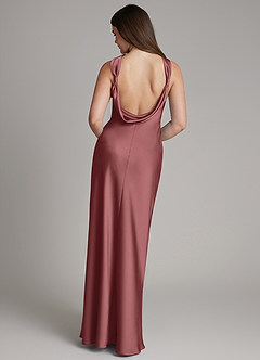 Azazie Dimitra Bridesmaid Dresses Amethyst A-Line Pleated Stretch Satin Dress image7