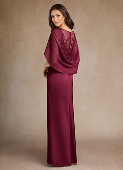 Azazie Hera Mother of the Bride Dresses Burgundy A-Line Lace Stretch Satin Dress image3